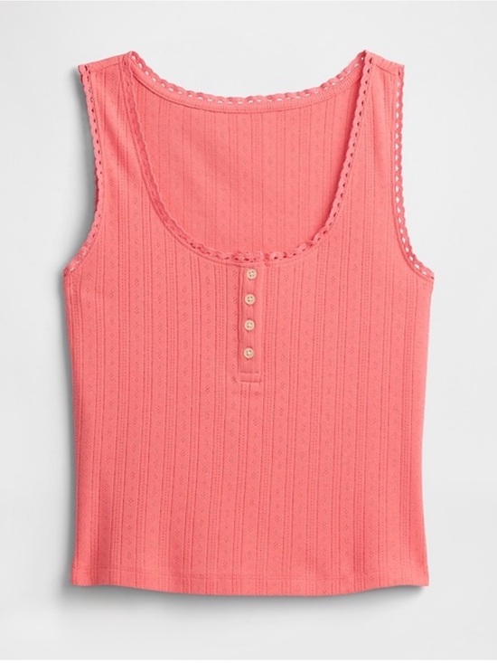 GAP Tops - 🆕 GAP Pointelle Scoopneck Tank Top Lace-Trim NWT Size L Neon blazing pink